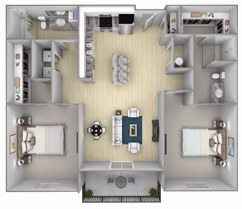 Floor plan for 2 beds, 2 baths, 1005 sqft